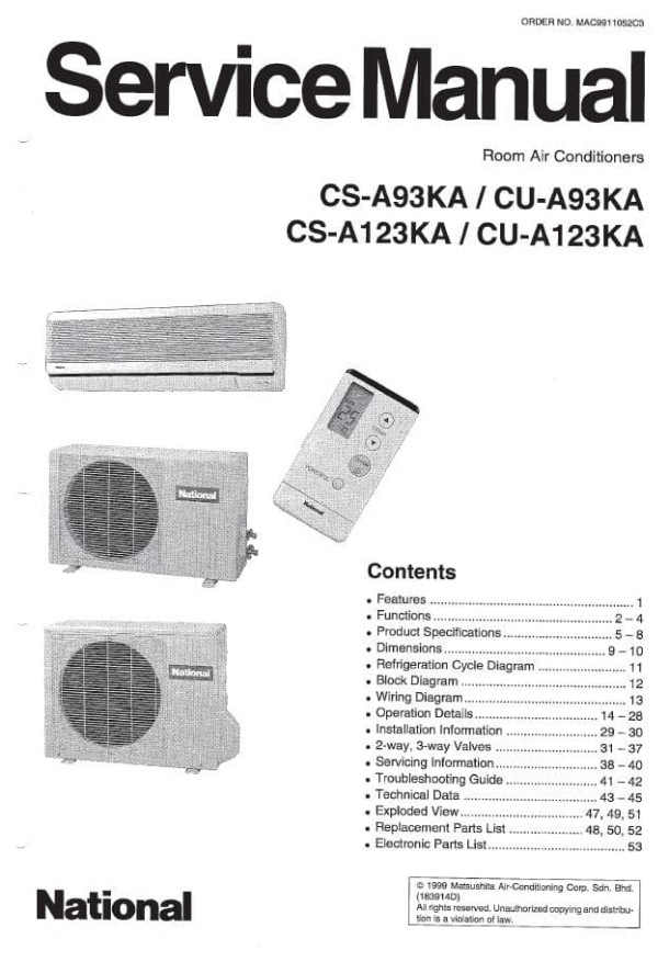 CS-A93KA, CS-A123KA, CU-A93KA, CU-A123KA